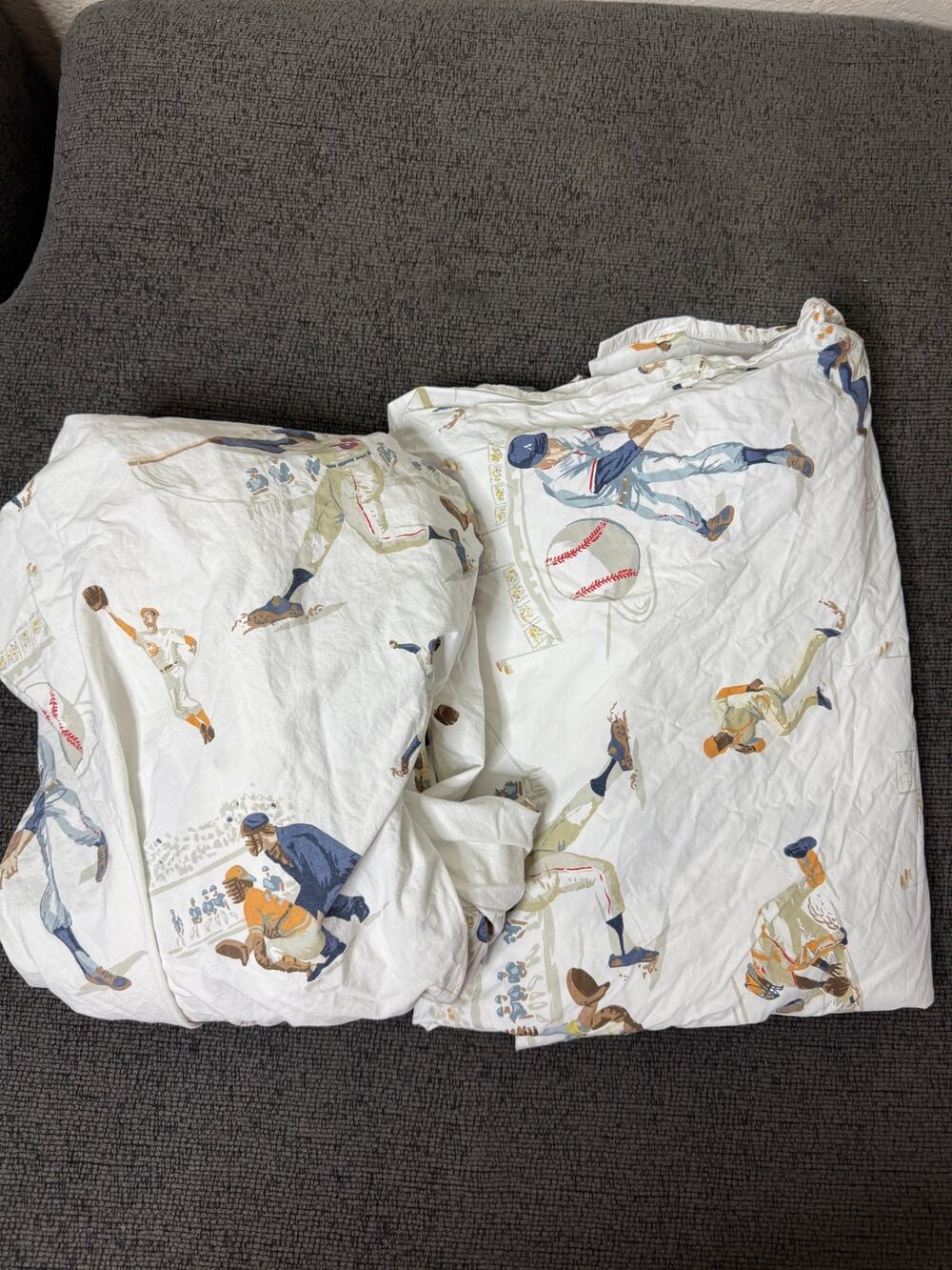 Pottery Barn Kids Vintage Baseball Organic Cotton Twin Flat Fitted Sheet Set